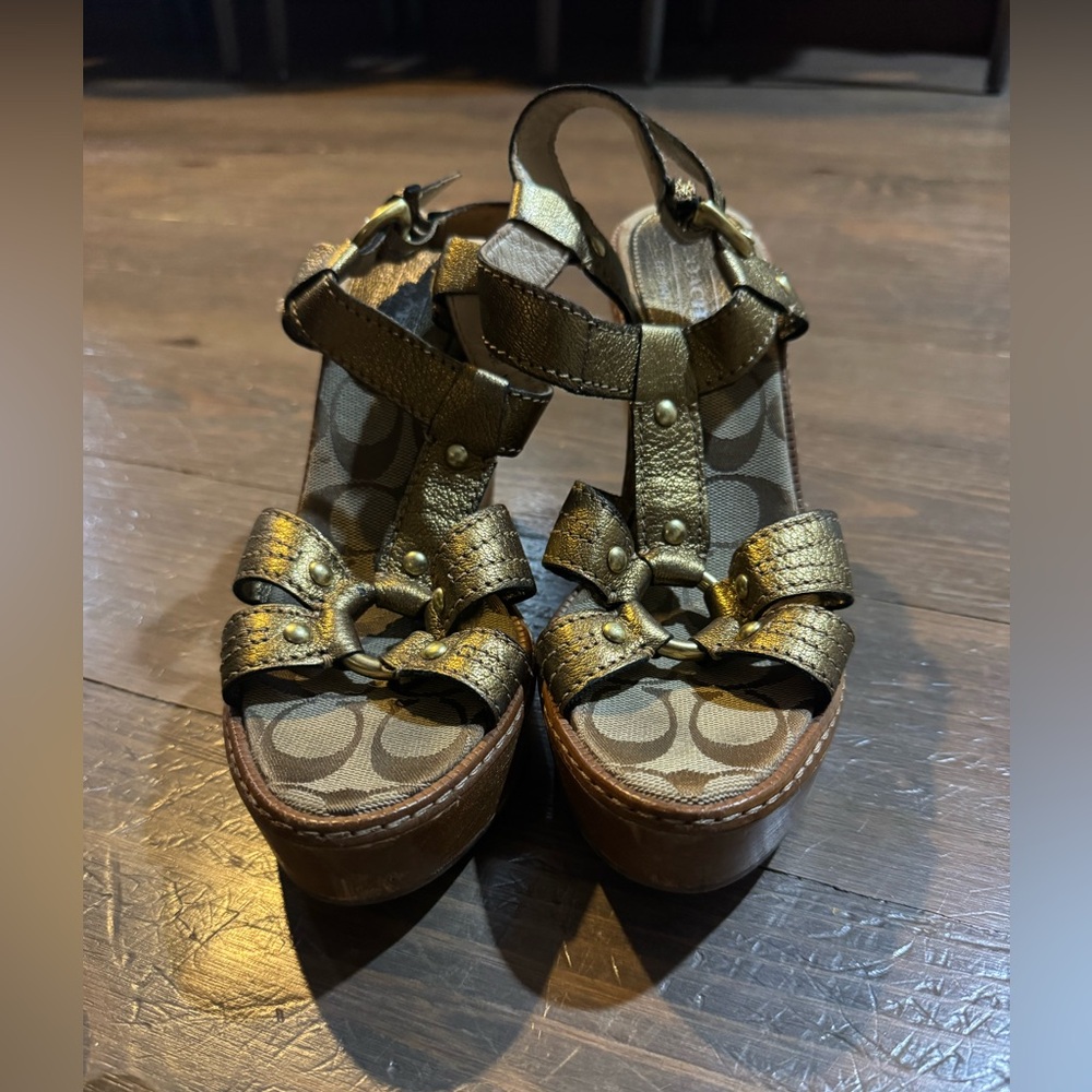Coach Gold Strappy Platform Sandals